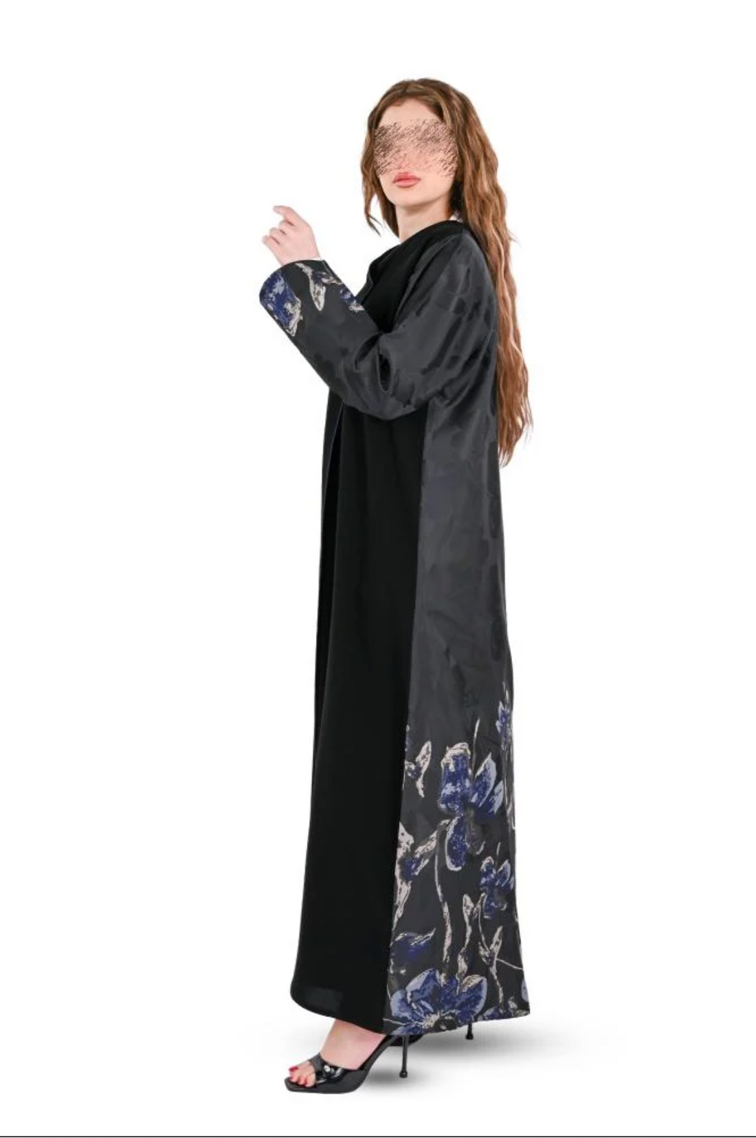 Royal abaya with navy blue jacquard