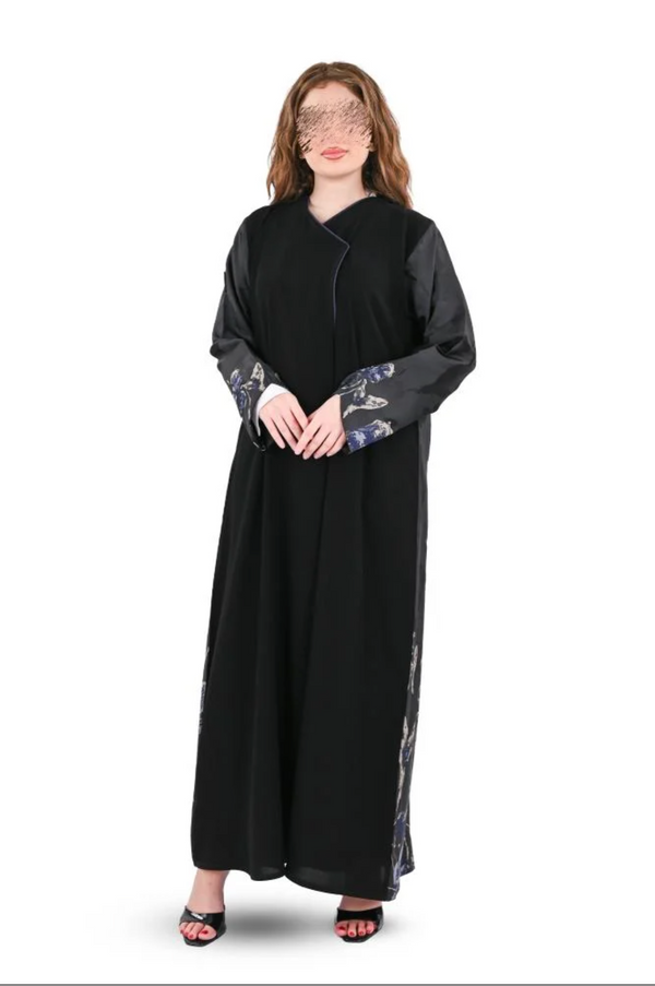 Royal abaya with navy blue jacquard