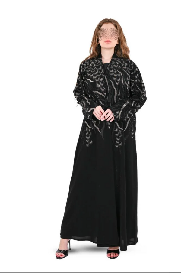 Royal abaya with black and copper embroidery and sequins