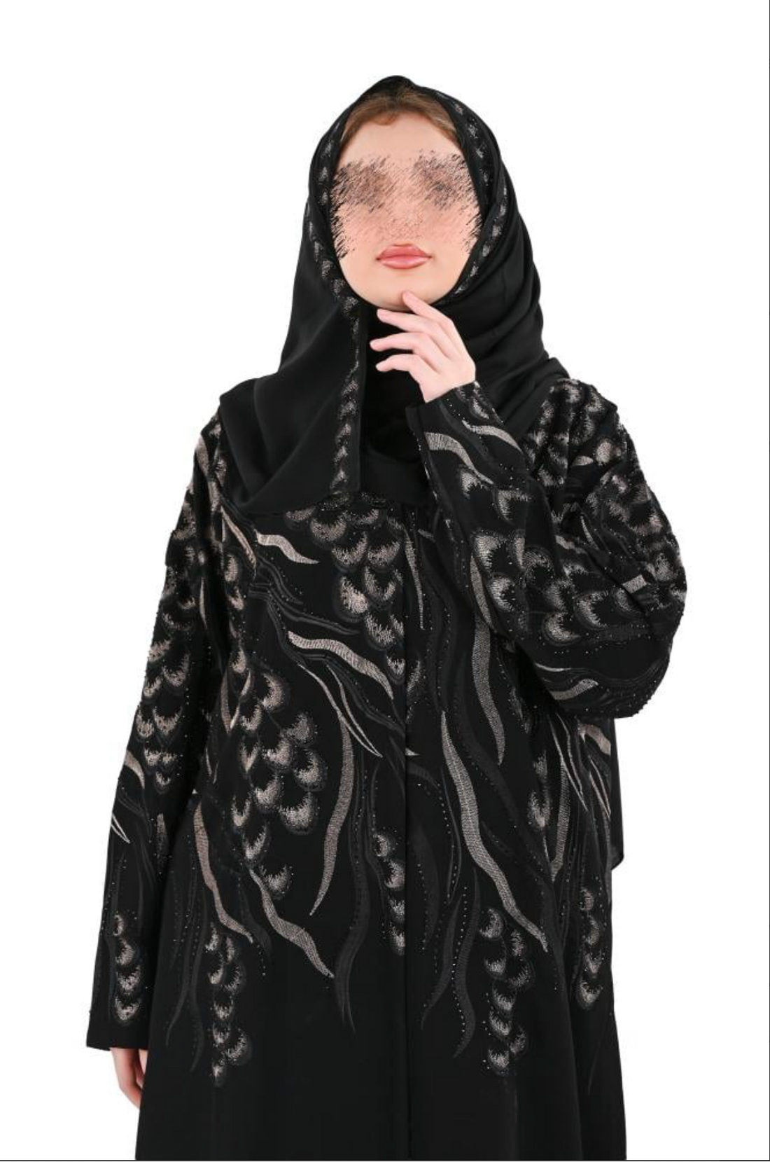 Royal abaya with black and copper embroidery and sequins