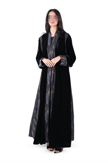 Velvet Clogh Abaya with Fabric Insets