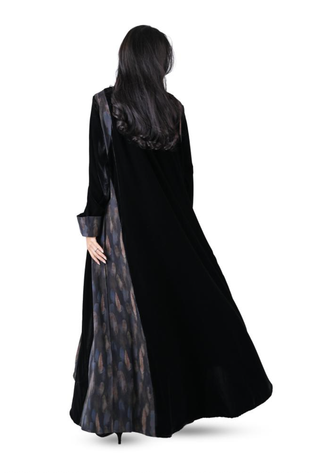 Velvet Clogh Abaya with Fabric Insets