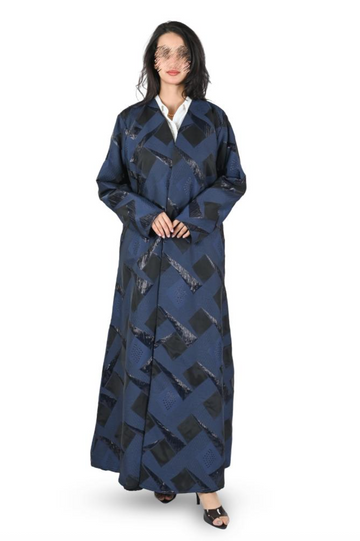 Navy Blue Organza Jacquard Clogh Abaya