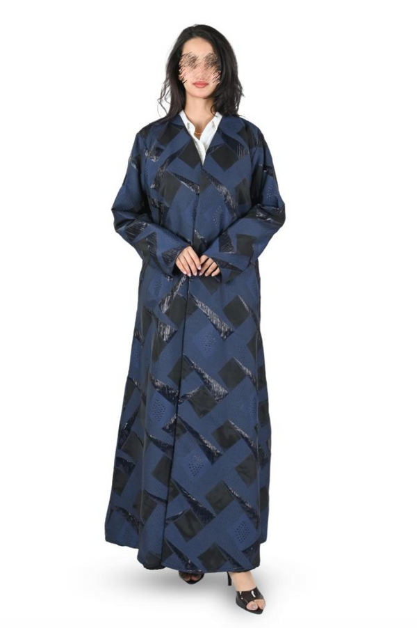 Navy Blue Organza Jacquard Clogh Abaya