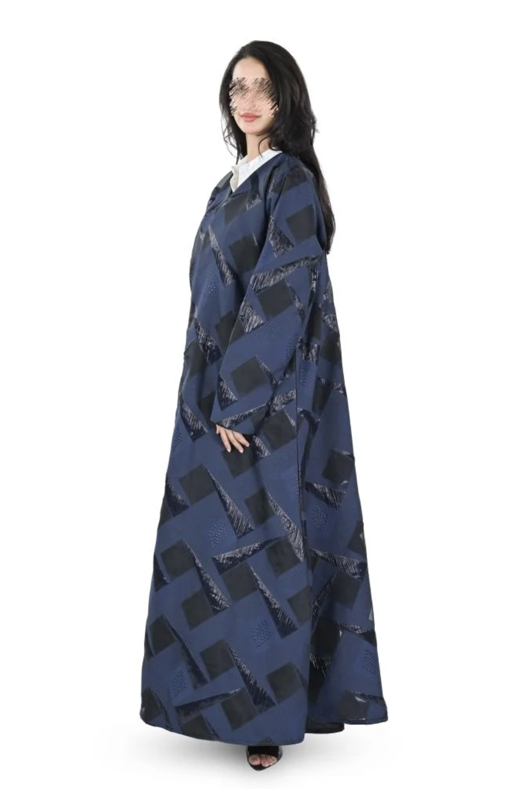 Navy Blue Organza Jacquard Clogh Abaya