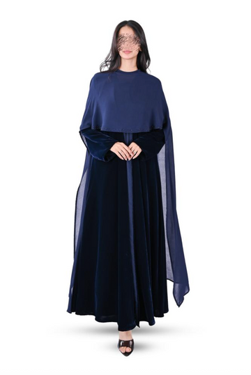 Winter Velvet Clogh Abaya with Shawl - Navy Blue