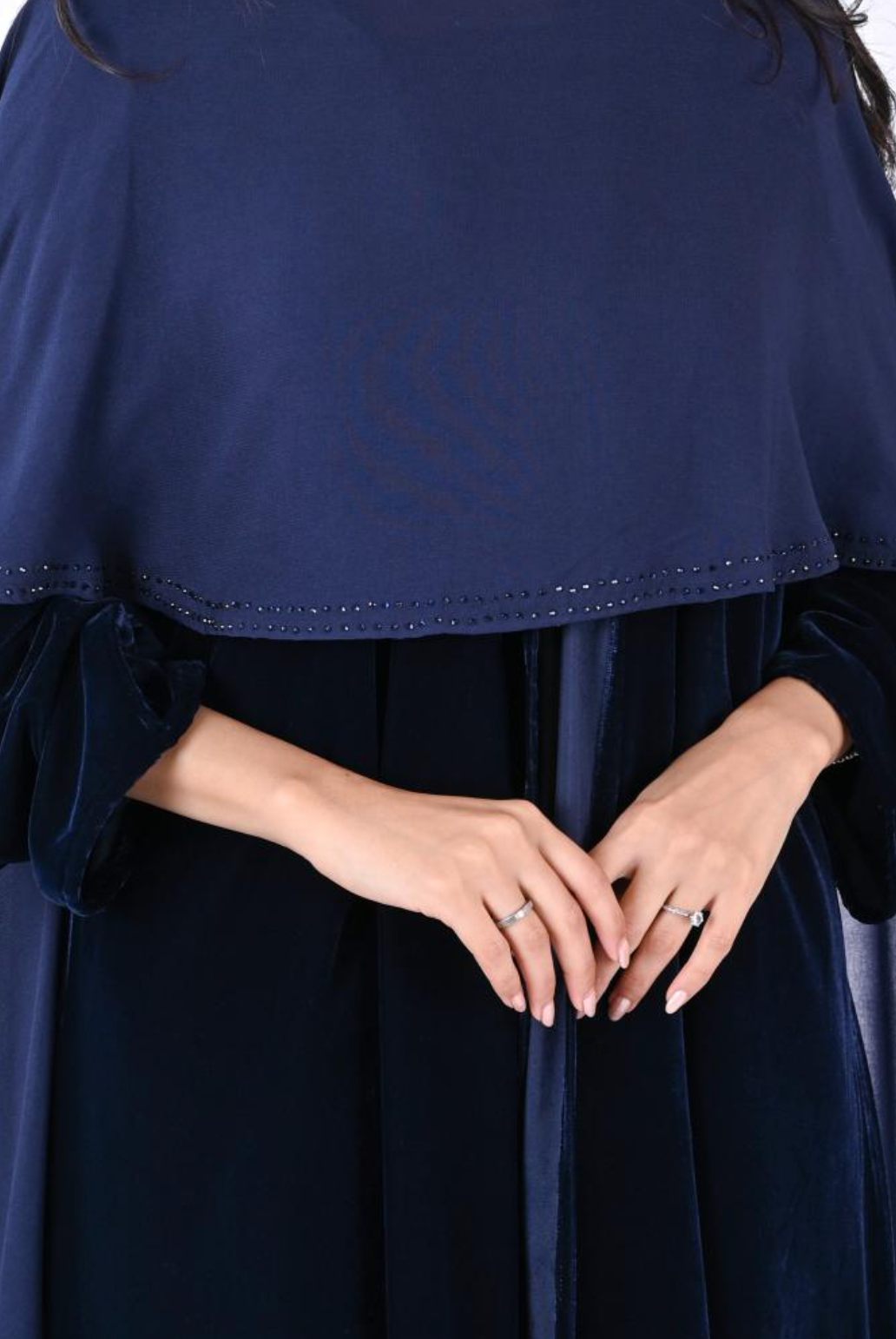 Winter Velvet Clogh Abaya with Shawl - Navy Blue