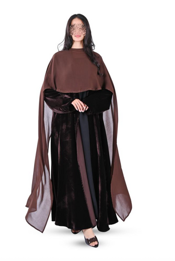 Winter Velvet Clogh Abaya with Shawl - Brown